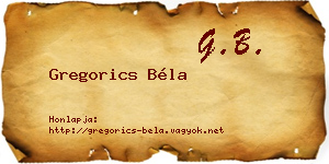 Gregorics Béla névjegykártya